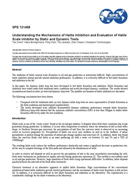 Screening and Evaluation of Halite Scale Inhibitors by Static 